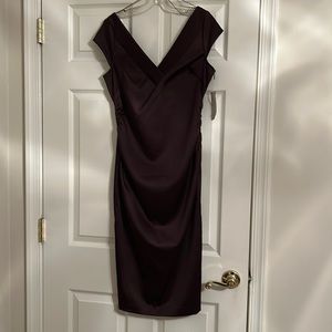 NWT Maggy London Brown Satin V Neck A Line Dress Size 10